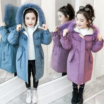 -30 Stopinj 2020 Dekliška Oblačila Zimske Jakne Krzno Hooded Otroci Plašči Toplo Debela Oblačila Otroci Outerwears Parkas za Dekleta