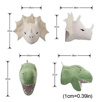 3D Cartoon Živali Glavo Dinozaver Polnjene Plišastih Igrač za Otroke, Soba Stenski Dekor