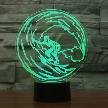 3D LED SVETILKA NOČ SVETLOBE USB Lučka Multicolor Iluzijo, Akril Novost Božično Razsvetljavo Deskanje Valovi Doma Dekor Otroci Darilo