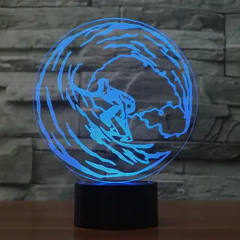 3D LED SVETILKA NOČ SVETLOBE USB Lučka Multicolor Iluzijo, Akril Novost Božično Razsvetljavo Deskanje Valovi Doma Dekor Otroci Darilo