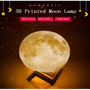 3D Tiskanje Luna Lučka Nočna Lučka za Polnjenje 3 Barve Tapnite kontrolna Lučka Sveti 16 Barv Spremenite Oddaljeno LED Moon Light Romantično Darilo