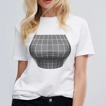 3D Učinek Kaže, Velike Prsi in Seksi Modni Print majica s kratkimi rokavi Ženske Kratka Sleeved Poletje T Shirt korejskem Slogu Tesen Vgradnjo Priložnostne Tshirt