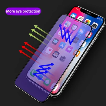 3Pcs Anti Blue Ray Svetlobe 9H Kaljeno Steklo Za iPhone 11 12 Pro Max 6 S 7 8 Plus X XR X I Max Screen Protector Oči Nego Stekla