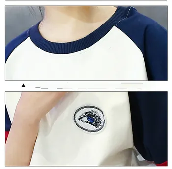 4...12-14 let teen dekleta priložnostne dolg rokav T-shirt bela modra mozaik šport trak pulover otroška Oblačila vrhovi majica