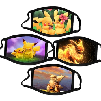 4 kos Pokemon Pikachu Srčkan risanka natisnjeni zaščitna maska za Obraz maska za Dihanje prah-dokazilo Windproof ponovno Stroj masko