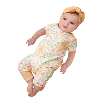 #40 3-24months Malčke Baby Fantje Dekleta Velikonočni Risanka Zajec Natisnjeni Romper Jumpsuit+trakovi Praznična Noša Priložnostne