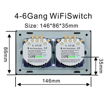 4Gang 5Gang 6Gand univerzalni wifi smart touch stikalo stenske luči stikalo za podporo alexa googlova domača stran glasovni nadzor 95--240