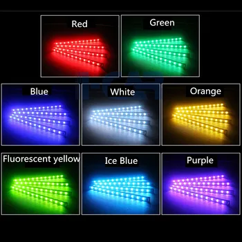 4pcs Avto RGB LED Trak Svetlobe, Barv, Dekorativnih Vzdušje Svetilke Auto RGB Poti Talna Luč, Avto Notranje Svetlobe Z Oddaljenim 12V
