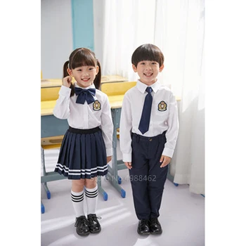 4Pcs Otroci Japonski Šoli Enotno Baby Fantje Dekleta Vrtec Diplomi Majica Plested Krilo Stopnji Uspešnosti korejski Obleke