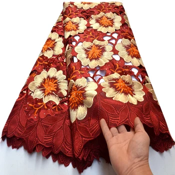 5 metrov Nov prihod Handcut Afriške čipke tkanine lepa Švicarski čipke tkanine roza Nigerijski oblačilo voile oblačila visoke kakovosti