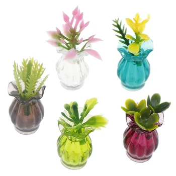 5pcs Vaza+cvet Lutke Miniature 1:12 Pisane Mini Keramični Lonec Ročno Lutka House Kuhinja Keramika DIY Dekor 12435