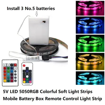 5V LED Baterije Polje 5050 RGB Pisane Mehko Svetlobo, Trakovi, Mobilnega Daljinskega Nadzora Vodotesen Led Trak Nazaj samolepilni