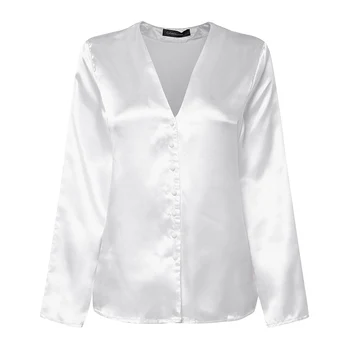 5XL Celmia Modni Beli Saten Svileno Bluzo 2021 Gospe Priložnostne Majice z Dolgimi Rokavi Gumbi Seksi V vratu Stranka Vrhovi Plus Velikost Blusas