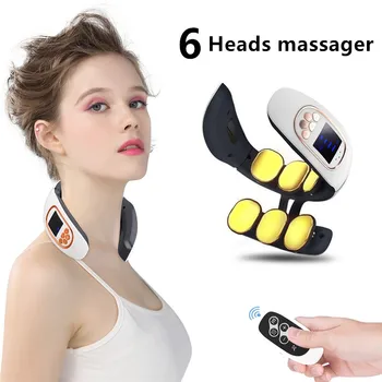 6 Glave, Vratu Massager Inteligentno Brezžično Materničnega vratu Massager z Ogrevanjem 360° Vibracijsko Masažo Lajšanje Bolečin z daljinskim upravljalnikom