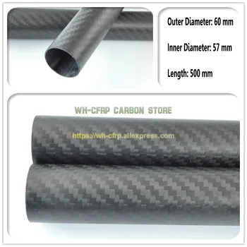 60 mm OD x 57mm ID Ogljikovih Vlaken, Cev 3k 500MM Dolgo (Roll Zavit) ogljikov cevi , s ogljikovega polne, Japonska 3 k izboljšanju materiala