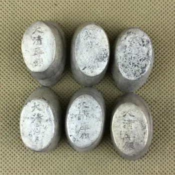 6pieces Kitajska antique silver ingoti, lepo čevelj-obliko Kitajski srebro taels