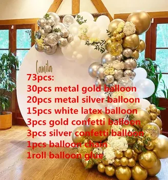 73pcs kovinsko Zlata Balon Arch Garland Kit Srebrno Kovinsko Baloni Konfeti Baloni za Baby Tuš Poroka Okraski Globos