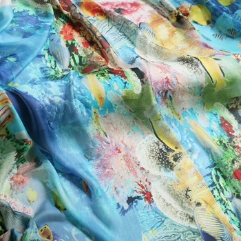 85 cm*137 cm Digital Print Morska Riba Svile Material Naravna Svila Georgette Tkanine Za Šal Obleko