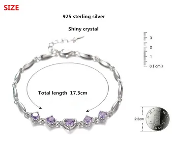 925 sterling silver fashion romantična ljubezen srce sijoče kristalno zapestnice za ženske, nakit, darilo za rojstni dan wholeslae