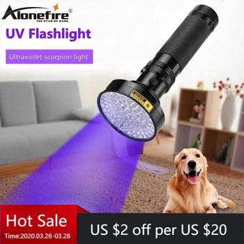 ALONEFIRE 100 LED High Power UV Svetlobo 395nm Ultravijolično Svetilko Scorpion Mačka Pes Pet Urina Denar za Odkrivanje Baklo Lučka AA Celica
