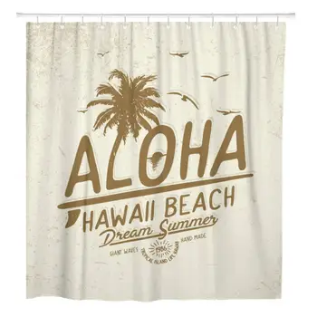 Ananas Aloha Havajih Poletje Tee Plaža Surf Besedilo Potovanja Tuš Zavesa Nepremočljiva Tkanine, 72 x 72 Cm, Komplet z Kljuke