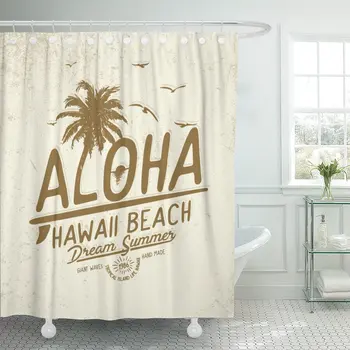 Ananas Aloha Havajih Poletje Tee Plaža Surf Besedilo Potovanja Tuš Zavesa Nepremočljiva Tkanine, 72 x 72 Cm, Komplet z Kljuke