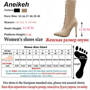 Aneikeh Novi Škornji Ženske 2021 Jeseni Mode Gleženj Opozoril Toe Čevlji Stretch Navzkrižno Vezani Čipke-Up Stiletto Visoke Pete Botas Mujer 42