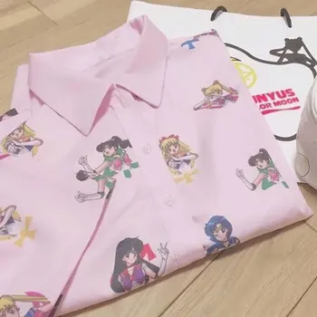 Anime Sailor Moon Roza Kratek Rokav Srajce Harajuku Majica S Kratkimi Rokavi Ženske Obleke 2019 Cosplay Srčkan Kawaii Vrhovi