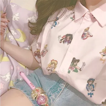 Anime Sailor Moon Roza Kratek Rokav Srajce Harajuku Majica S Kratkimi Rokavi Ženske Obleke 2019 Cosplay Srčkan Kawaii Vrhovi