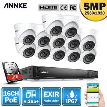 ANNKE 5MP H. 265+ 16CH Super HD POE Omrežna Video Varnostni Sistem 12pcs Nepremočljiva Prostem POE IP Kamere 2,8 mm PoE Fotoaparat Kit 4908