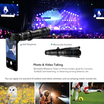 APEXEL HD 36x telefoto zoom objektiv oko+selfie stojalo za iPhone, Samsung druge pametne telefone, Potne Lov, Pohodništvo Športne