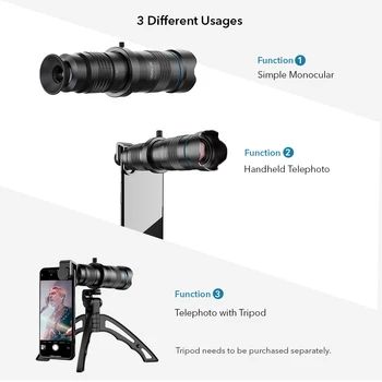 APEXEL HD 36x telefoto zoom objektiv oko+selfie stojalo za iPhone, Samsung druge pametne telefone, Potne Lov, Pohodništvo Športne