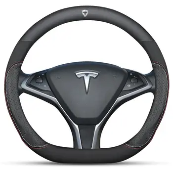 Avto 38 cm Volan Kritje za Tesla Model S 3 X Y Logotip Usnje zajema Trajno Anti-slip Dihanje Avto Styling dodatki