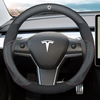 Avto 38 cm Volan Kritje za Tesla Model S 3 X Y Logotip Usnje zajema Trajno Anti-slip Dihanje Avto Styling dodatki