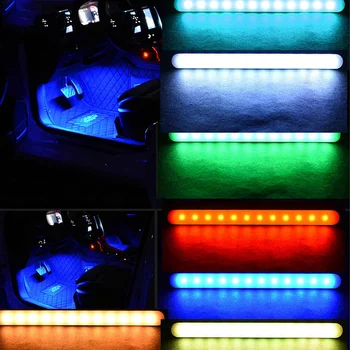 Avto Stopala Okoljske Svetlobe Z USB vtičnico za Vžigalnik Glasbe za Nadzor App Avtomobilske Notranjosti, Dekorativni vzdušje Luči