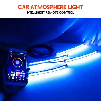 Avto Stopala Okoljske Svetlobe Z USB vtičnico za Vžigalnik Glasbe za Nadzor App Avtomobilske Notranjosti, Dekorativni vzdušje Luči