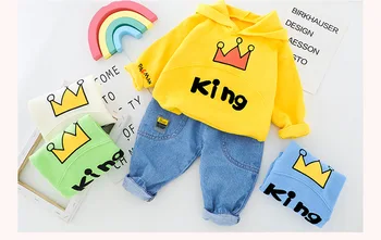 Baby Dekleta Fantje Kompleti Oblačil 2020 Jeseni Novorojenega Dojenčka Oblačila Hooded Majica S Kratkimi Rokavi Otroci Jeans Otroci Priložnostne Kostum