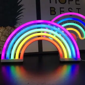 Barvita Nočne Luči Mavrica Neon Znak Svetlobe Mavrica Stenske Luči Baterije USB Delovanje Led Luči za Otroke Domov Dekoracijo Sten