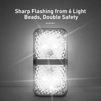 Baseus Avto Vrati, Opozorilne Luči Nepremočljiva 6 LED Varnostne Svetilke Auto Odprt Nalepke Varnost Utripanjem Opozarjajo Svetlobe Proti Trkom