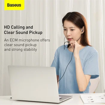 Baseus H19 Žične Slušalke 6D Stereo Bas Slušalke za V Uho 3,5 mm Slušalke z MIKROFONOM za Xiaomi Samsung Telefoni
