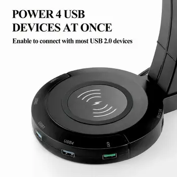 Befon RGB Slušalke Stojala s 4 Vrata USB, Podpira Brezžično Polnjenje,Slušalke Držalo za Igralce Gaming PC Pribor Mizo