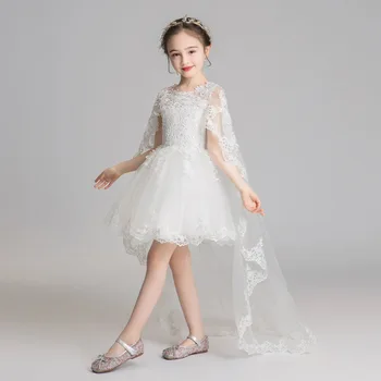Bele Čipke Roža Punca Obleke Dolgo Zaostajajo Stranka Pageant Občestva, Obleke za Poroko Malo Dekleta Princesa Obleko Večer