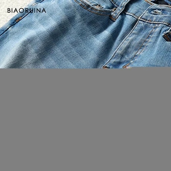 BIAORUINA Žensk Nizko rast Stretch Pranje Beljene Priložnostne Svinčnik Kavbojke Ženske Suh Moda Classic Jeans Nov Prihod