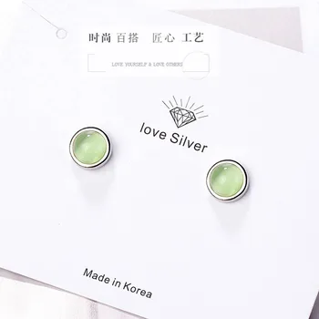 BIJOX ZGODBA 925 Sterling Srebro Spusti Uhani, Okrogle oblike Smaragdno Gemstone korejski stil Nakit Uhan za Ženske Poroko