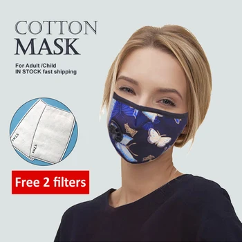 Bombaž Črno Masko, Usta, Obraz, Maske Proti Prahu, PM2.5 oglje 2 Filtri za Odrasle Modne Tkanine Maske stroj za Večkratno uporabo