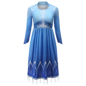 Božič Dekleta Elsa Dress Snow Queen 2 Elza Pustni Kostum Otrok Stranka Modra Beading Obleke Prvo Obhajilo Oblek za Malčke