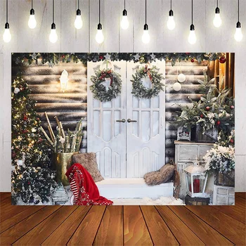 Božič Fotografija Ozadje X-mas Drevo Božični Okraski, Vrata, Otroci Otrok Stranka Sneg Ozadje Pasice Studio