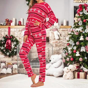 Božič Pižamo Dveh Kosov, Ki Postavlja Ženske Zimske Srčkan Print Dolg Rokav Vrhovi In Dolge Hlače Doma Obleke, Dame Moda Sleepwear