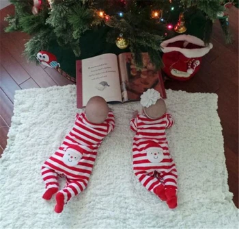 Božič Slog Lovely Baby Dolg Rokav Risanka Igralne Obleke Santa Claus Progasti Vzorec Enem Kosu Dolge Hlače Za Fantka In Deklice
