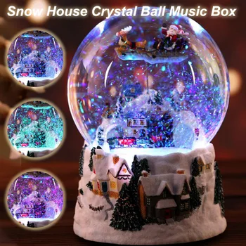 Božič Sneg Hiša Letečih Jelenov Kristalno Kroglo Music Box Vlak Vrtljiv Svetlobna Sneg Žogo Music Box Božično Darilo Za Rojstni Dan